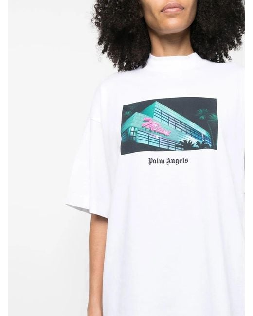 Palm Angels White Miami Printed Cotton-jersey T-shirt