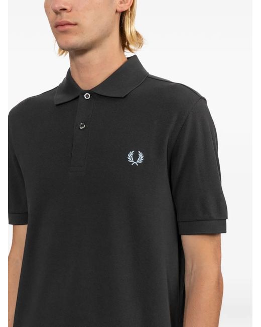 Fred Perry Black Logo-Embroidered Polo Shirt for men