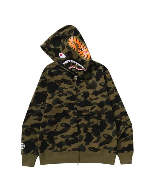 A Bathing Ape Green Shark Camouflage-Print Zip-Up Hoodie for men