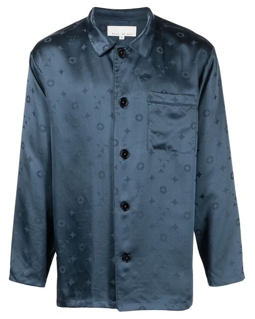 Fleur du Mal Blue Jacquard Silk Pyjama Top for men