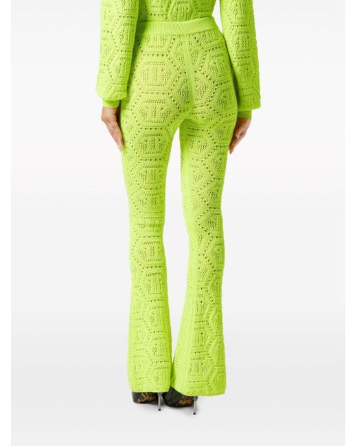 Philipp Plein Green Patterned-knit Flared Trousers