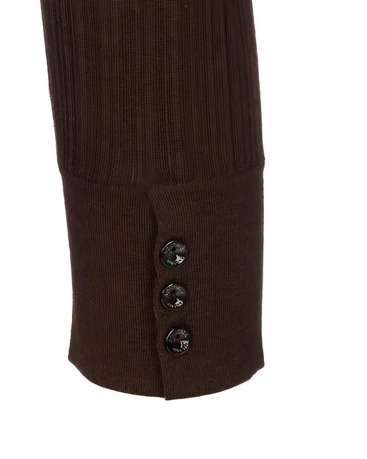Agnona Brown Ribbed-Knit Buttoned-Cuff Top