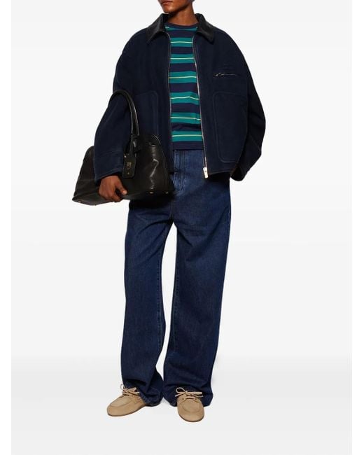 Miu Miu Blue Leather-Collared Padded Jacket