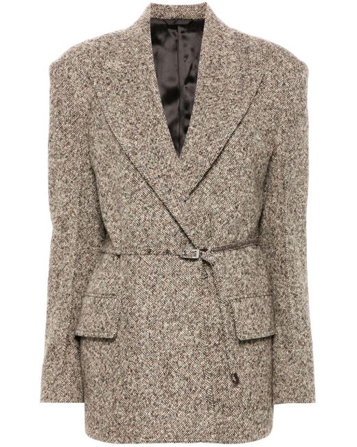 Acne ベルテッド ツイードジャケット Brown