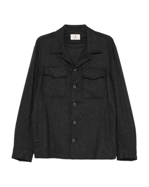 Myths Black Flap-Pockets Buttoned Overshirt for men