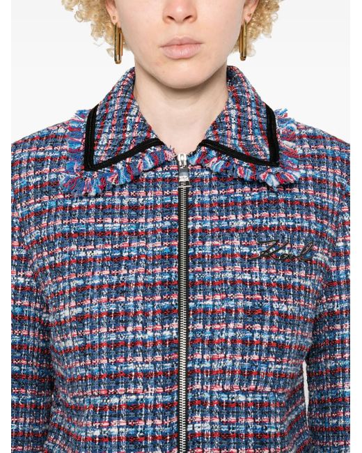 Karl Lagerfeld Blue Bouclé Cropped Jacket