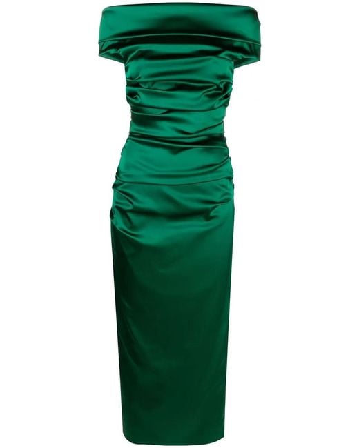 Talbot Runhof Green Draped Off-Shoulder Dress