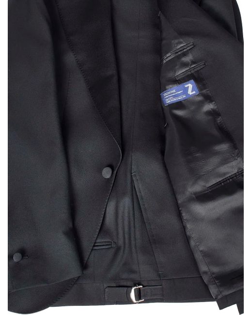Franzese Collection Black Satin-Detail Single-Breasted Suit (Set Of Three) for men