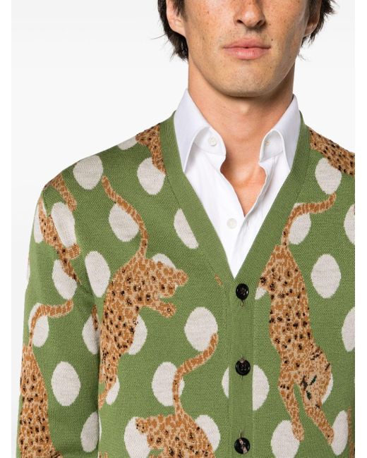 Amiri Green Patterned Intarsia Wool Cardigan for men