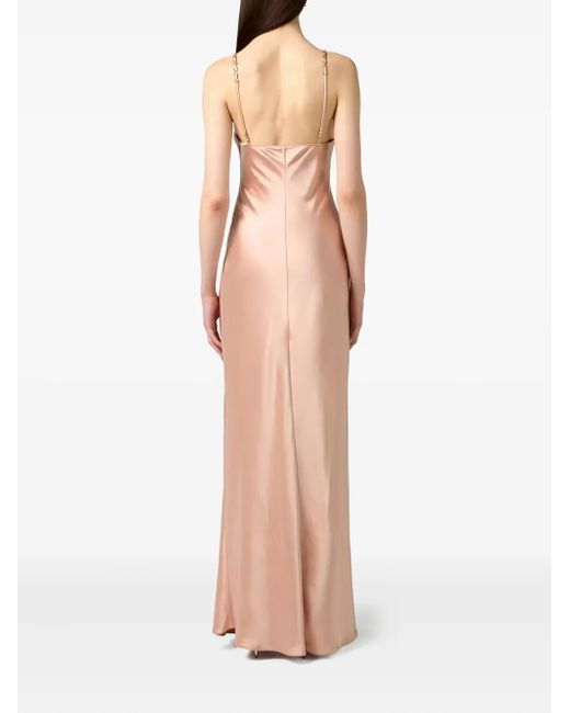Elisabetta Franchi White Chain-Embellished Satin Maxi Dress