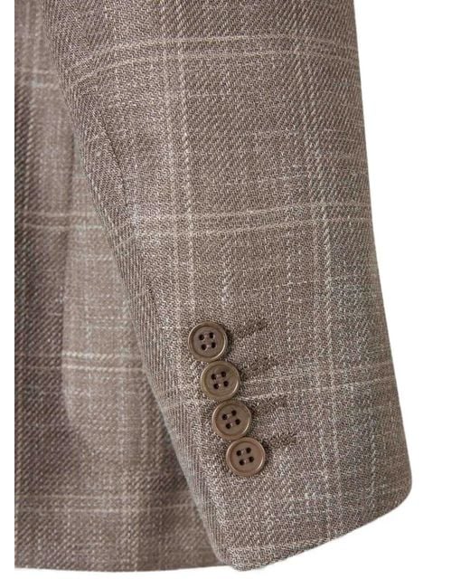 Canali Brown Check-Pattern Single-Breasted Blazer for men