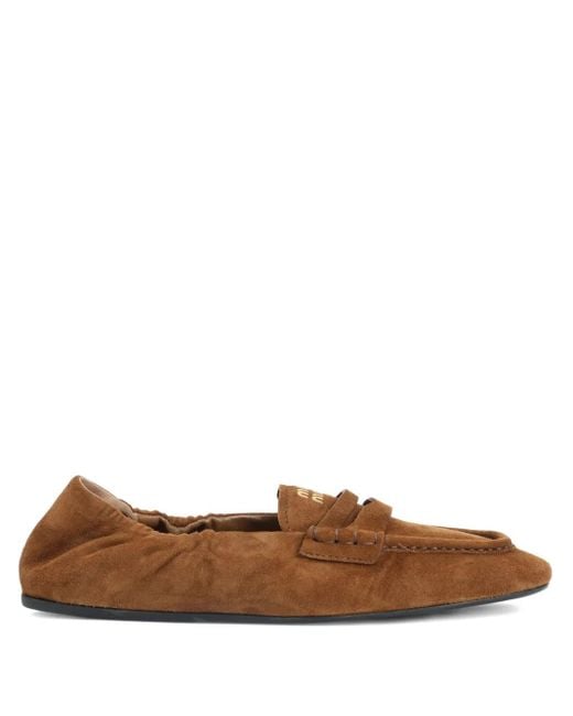 Miu Miu Brown Ruches Suede Loafers Shoes