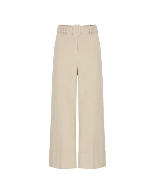 Marella White Belted Wide-Leg Cropped Jeans