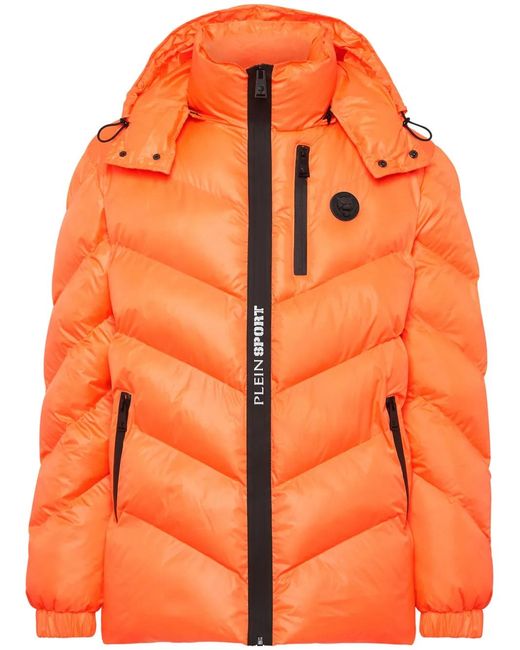 Philipp Plein Orange Nylon Puffer Jacket Tiger for men
