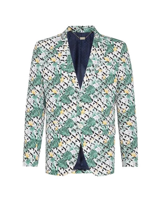 Billionaire Blue Blazer À Motif Géométrique Et Palmiers for men