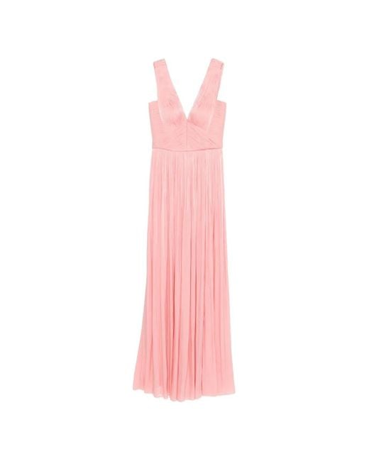 Costarellos Pink Anilia V-Neck Pleated Maxi Dress