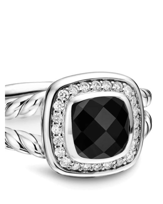 David Yurman White Sterling Petite Albion Onyx And Diamond Ring (7Mm)
