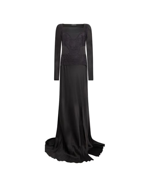 Alberta Ferretti Black Long-Sleeve Gown
