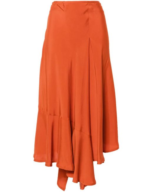 Colville Orange Asymmetrischer Rock Mit Faltendetail