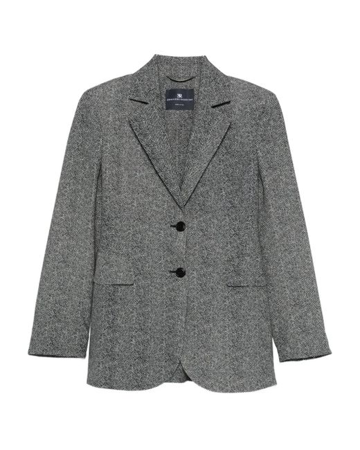 Ermanno Scervino Gray Tailored Single-Breasted Blazer With Herringbone Pattern