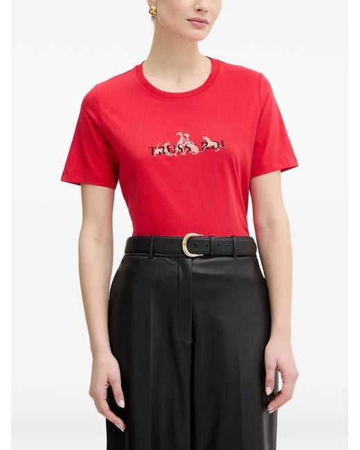 Trussardi Red Embroidery T-Shirt