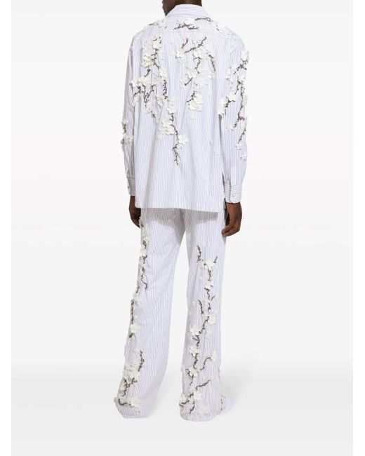 Dolce & Gabbana White Floral-Appliqué Cotton Trousers for men
