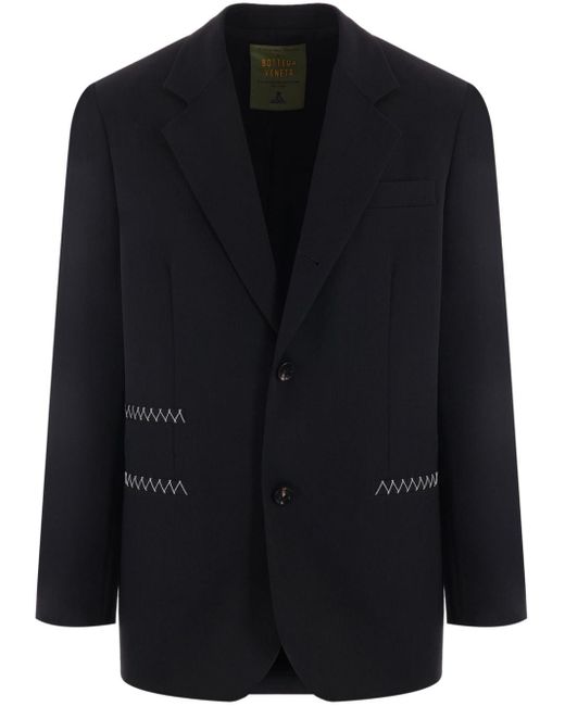 Bottega Veneta Black Contrast-stitching Wool Blazer for men
