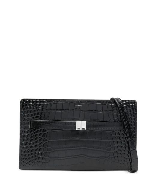 Totême Black Belted Crocodile-Embossed Cross Body Bag