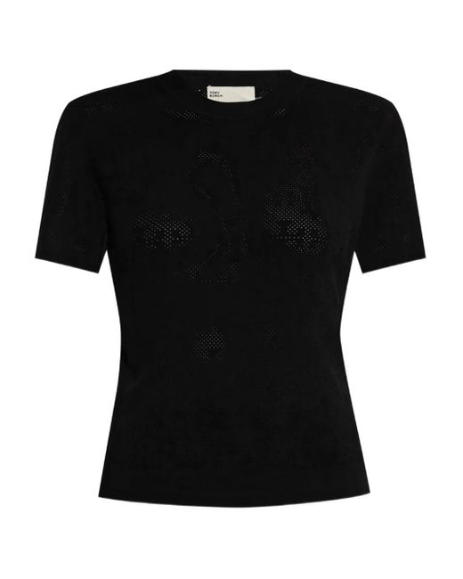 Tory Burch Perforated-knit Top Black