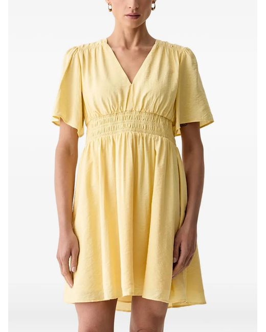 Morgan Yellow Shirred-Waist Mini Dress