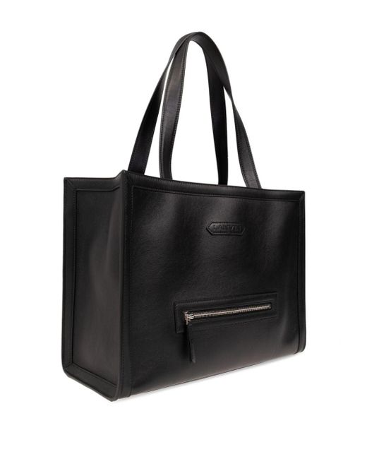 Lanvin Black Logo-patch Leather Tote Bag for men