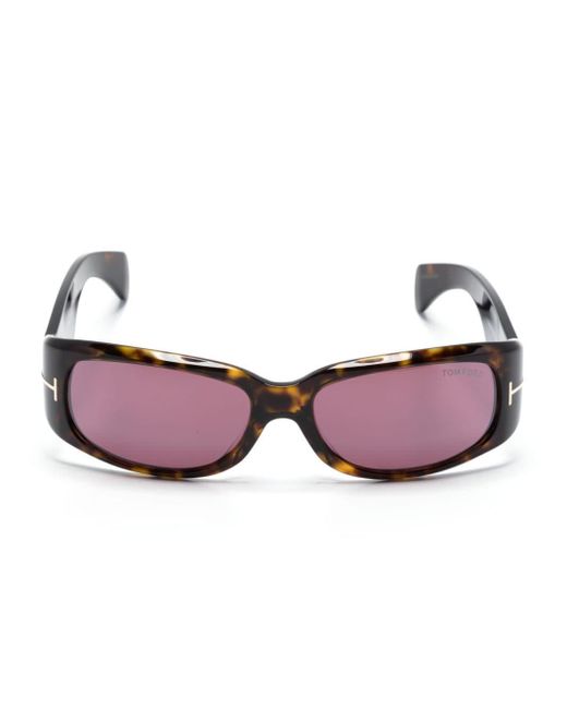 Tom Ford Purple Tortoiseshell-effect Rectangle-frame Sunglasses