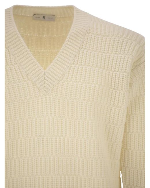 PT Torino Natural Geometric V-Neck Sweater for men