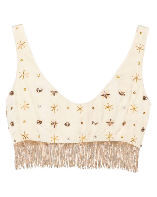 Forte Forte Natural Fringed Bead-Embellished Crop Top