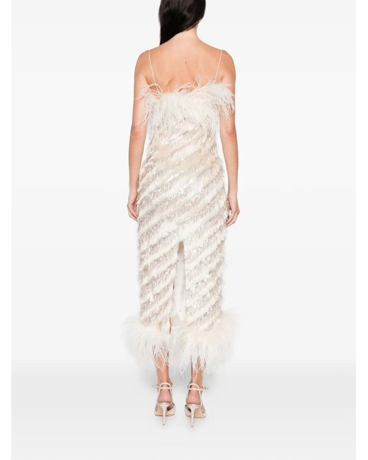 Taller Marmo White Feather-Trim Midi Dress