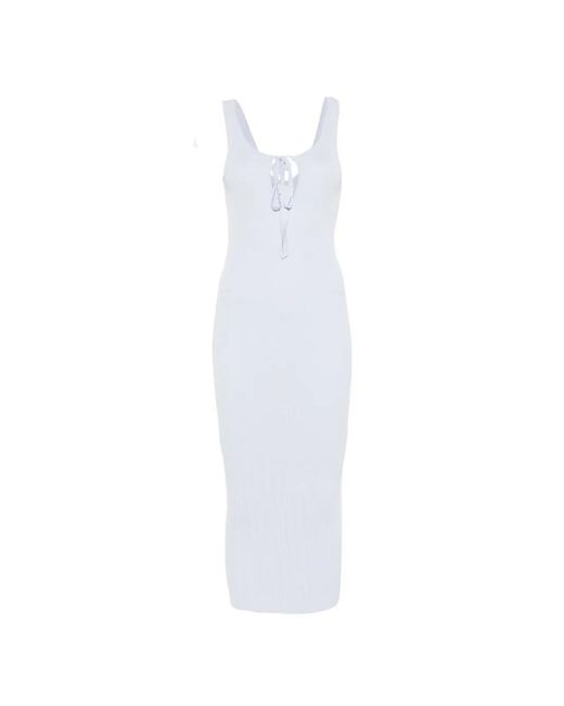 Erika Cavallini Semi Couture White Tie-Neck Ribbed Dress