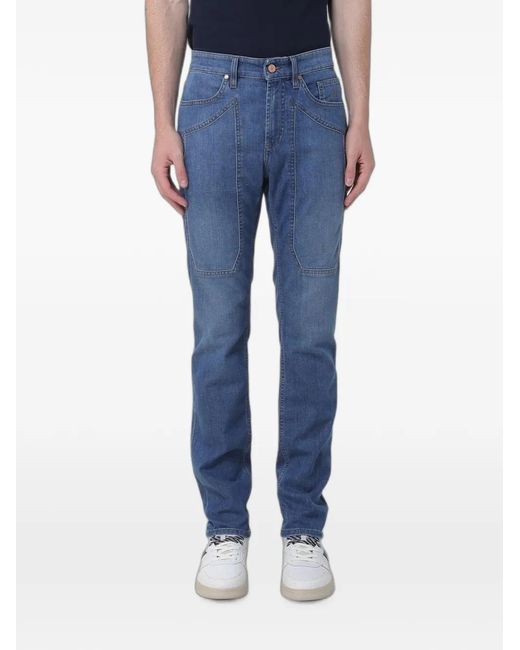 Jeckerson Blue Slim-Fit Patch-Detail Jeans for men