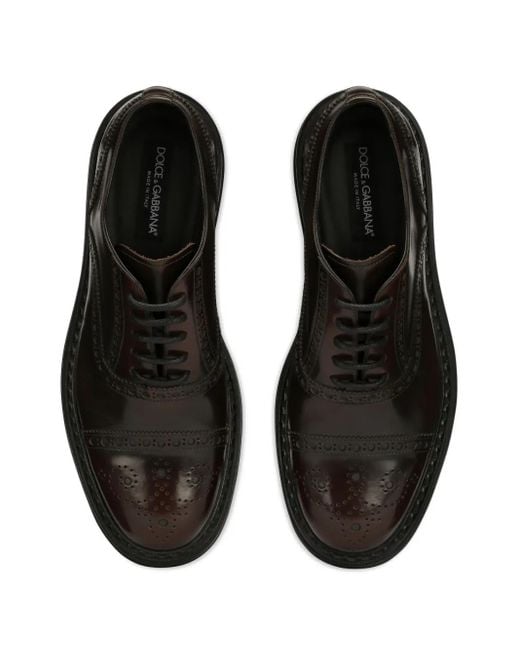Dolce & Gabbana Black Perforated Calf Leather Lace-Up Shoes for men