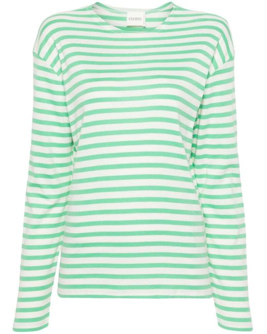 Closed Green Striped Cotton Blend T-shirt