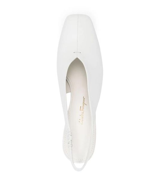 Ferragamo White F-Heel Slingback Pumps