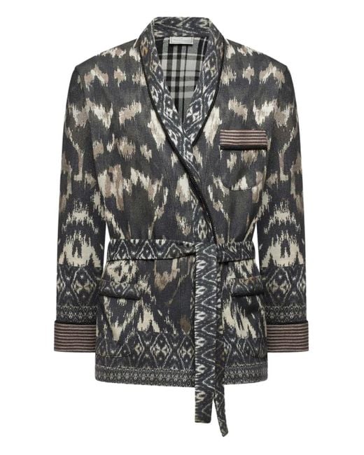 Chaqueta con motivo Ikat y detalle de cinturón Pierre Louis Mascia de color Gray