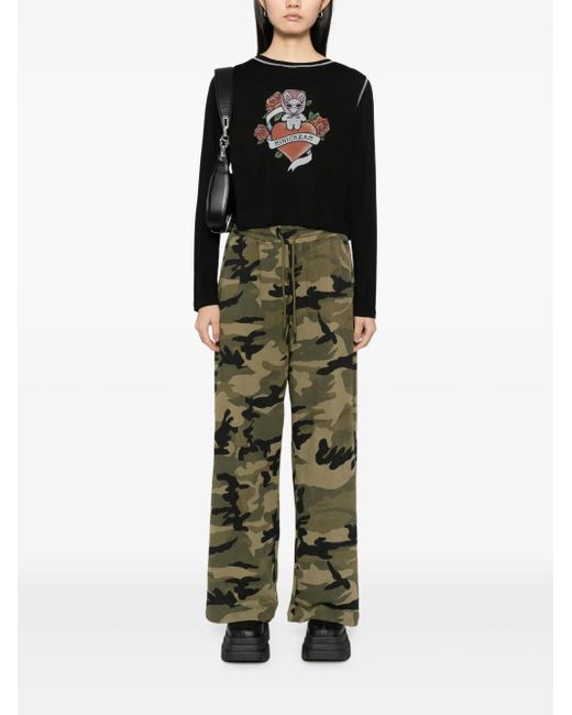 Mini Cream Green Camouflage-Print Track Pants