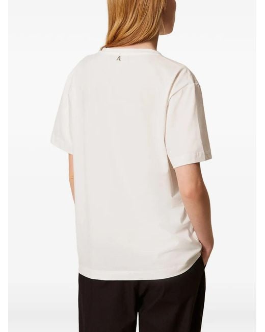 Twinset White T-Shirt À Imprimé Cœur À Strass