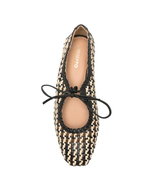 Gioseppo White Worden Woven-Design Bow-Detail Ballet Flats