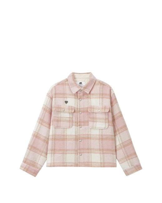 Chocoolate Pink Check-Pattern Patch-Pocket Shirt Jacket
