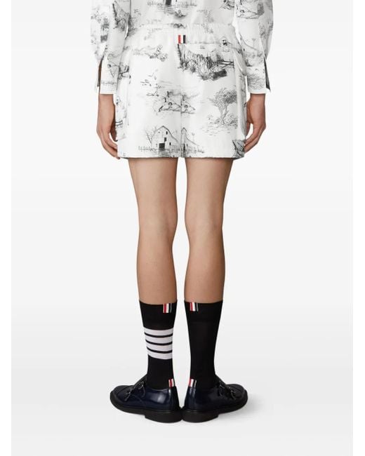 Thom Browne White Graphic-Print Cargo Shorts for men
