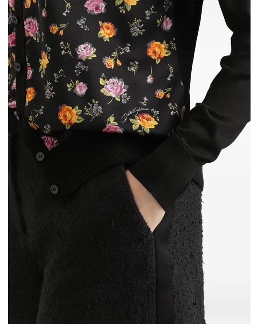 Dolce & Gabbana Black Silk Floral Cardigan