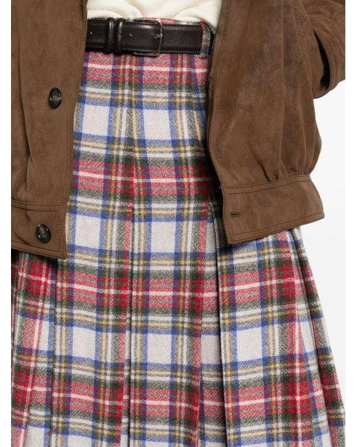 MM6 by Maison Margiela White Tartan-Check Pleated Midi Skirt