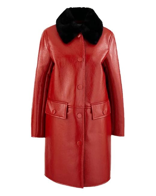 Stand Studio Red Faux-Fur Collar Coat