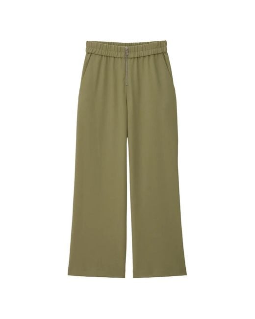 Ba&sh Green Narlos Elasticated-Waist Zip-Fastening Wide-Leg Trousers